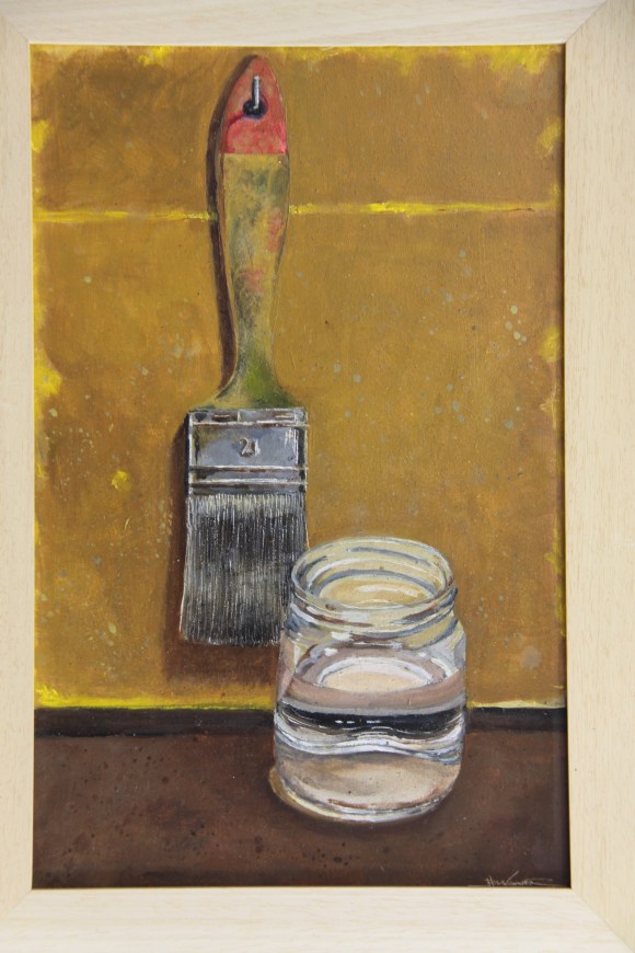 BROCHA Y TARRO DE AGUA Oleo sobre tabla