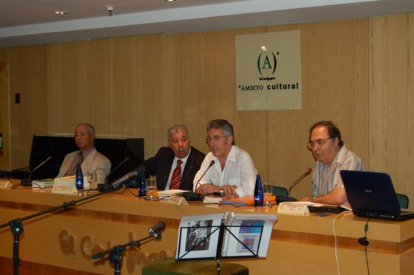 Málaga - Larache en Málaga, acto celebrado en Ambito Cultural, en 2007: Mohamed Sibari, Mohamed Akalay, Sergio Barce y Carlos Galea